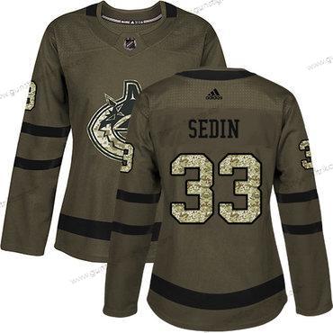 Adidas Frauen Vancouver Canucks #33 Henrik Sedin Salute to Service Strickerei NHL Trikots – Grün