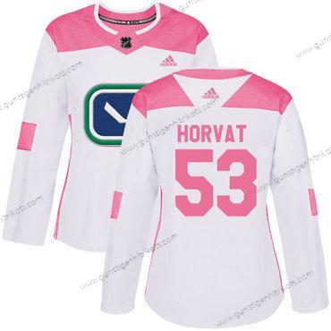 Adidas Frauen Vancouver Canucks #53 Bo Horvat Authentisch Strickerei NHL Trikots – Weiß Rosa