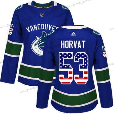 Adidas Frauen Vancouver Canucks #53 Bo Horvat Heimtrikots Authentisch USA Flag Strickerei NHL Trikots – Blau