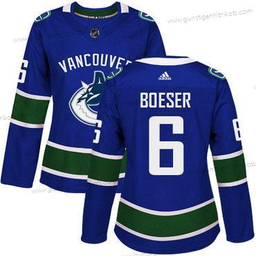 Adidas Frauen Vancouver Canucks #6 Brock Boeser Heimtrikots Authentisch Strickerei NHL Trikots – Blau