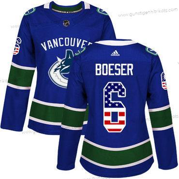 Adidas Frauen Vancouver Canucks #6 Brock Boeser Heimtrikots Authentisch USA Flag Strickerei NHL Trikots – Blau