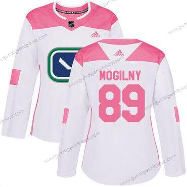 Adidas Frauen Vancouver Canucks #89 Alexander Mogilny Authentisch Strickerei NHL Trikots – Weiß Rosa