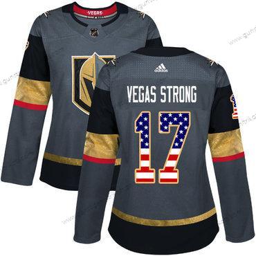 Adidas Frauen Vegas Golden Knights #17 Vegas Strong Heimtrikots Authentisch USA Flag Strickerei NHL Trikots – Grau