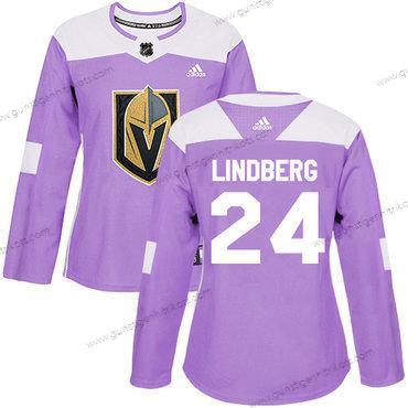 Adidas Frauen Vegas Golden Knights #24 Oscar Lindberg Authentisch Bekämpft Krebs Strickerei NHL Trikots – Lila