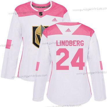 Adidas Frauen Vegas Golden Knights #24 Oscar Lindberg Authentisch Strickerei NHL Trikots – Weiß Rosa