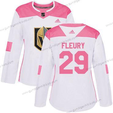 Adidas Frauen Vegas Golden Knights #29 Marc-Andre Fleury Authentisch Strickerei NHL Trikots – Weiß Rosa