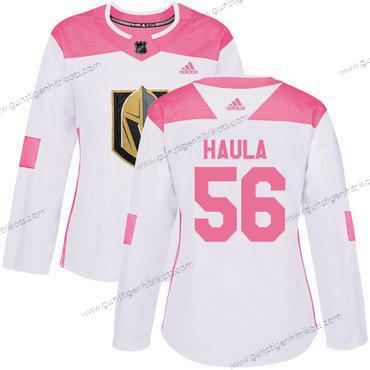 Adidas Frauen Vegas Golden Knights #56 Erik Haula Authentisch Strickerei NHL Trikots – Weiß Rosa