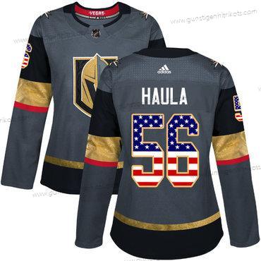 Adidas Frauen Vegas Golden Knights #56 Erik Haula Heimtrikots Authentisch USA Flag Strickerei NHL Trikots – Grau