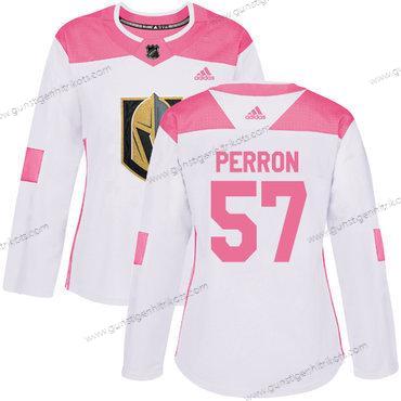 Adidas Frauen Vegas Golden Knights #57 David Perron Authentisch Strickerei NHL Trikots – Weiß Rosa