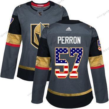 Adidas Frauen Vegas Golden Knights #57 David Perron Heimtrikots Authentisch USA Flag Strickerei NHL Trikots – Grau