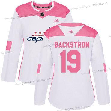 Adidas Frauen Washington Capitals #19 Nicklas Backstrom Authentisch Strickerei NHL Trikots – Weiß Rosa