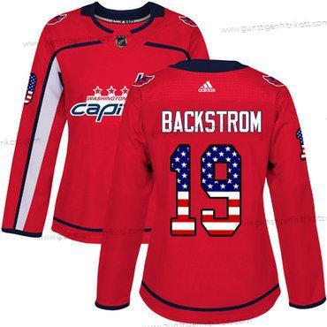 Adidas Frauen Washington Capitals #19 Nicklas Backstrom Heimtrikots Authentisch USA Flag Strickerei NHL Trikots – Rot