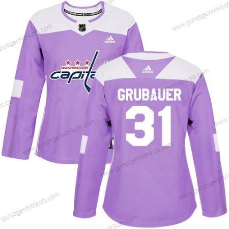 Adidas Frauen Washington Capitals #31 Philipp Grubauer Authentisch Bekämpft Krebs Strickerei NHL Trikots – Lila