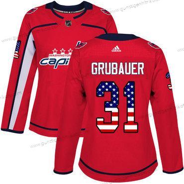 Adidas Frauen Washington Capitals #31 Philipp Grubauer Heimtrikots Authentisch USA Flag Strickerei NHL Trikots – Rot