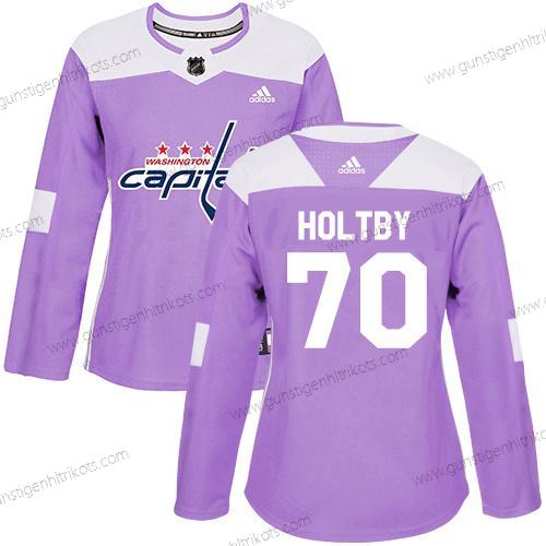 Adidas Frauen Washington Capitals #70 Braden Holtby Authentisch Bekämpft Krebs Strickerei NHL Trikots – Lila