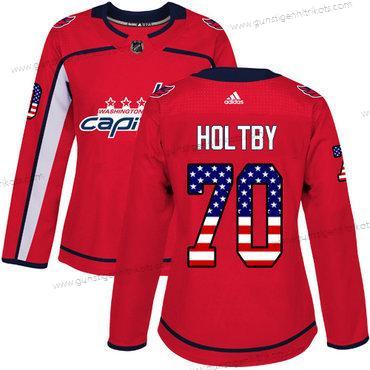 Adidas Frauen Washington Capitals #70 Braden Holtby Heimtrikots Authentisch USA Flag Strickerei NHL Trikots – Rot