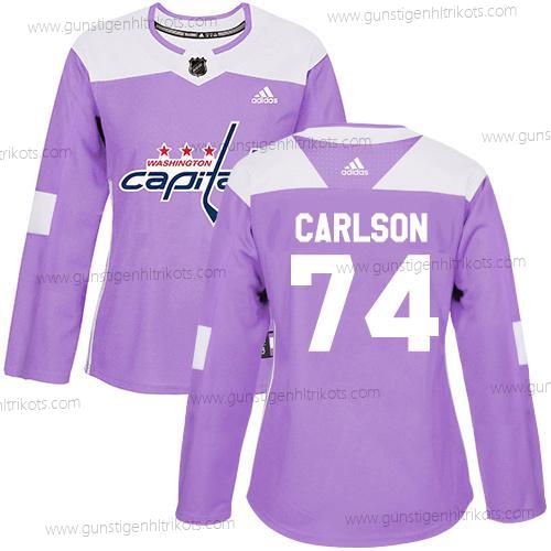 Adidas Frauen Washington Capitals #74 John Carlson Authentisch Bekämpft Krebs Strickerei NHL Trikots – Lila