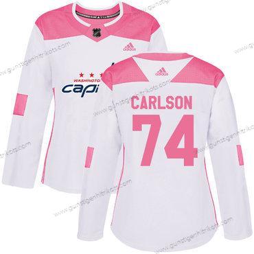 Adidas Frauen Washington Capitals #74 John Carlson Authentisch Strickerei NHL Trikots – Weiß Rosa