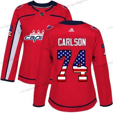 Adidas Frauen Washington Capitals #74 John Carlson Heimtrikots Authentisch USA Flag Strickerei NHL Trikots – Rot