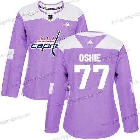 Adidas Frauen Washington Capitals #77 T. J. Oshie Authentisch Bekämpft Krebs Strickerei NHL Trikots – Lila