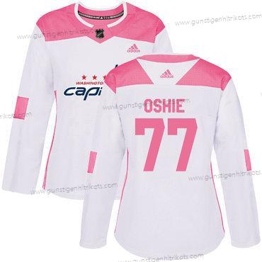 Adidas Frauen Washington Capitals #77 T. J. Oshie Authentisch Strickerei NHL Trikots – Weiß Rosa