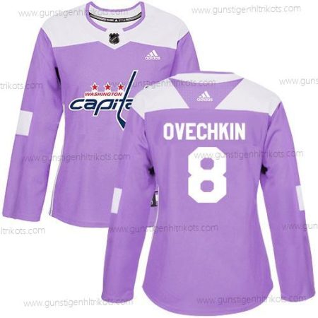 Adidas Frauen Washington Capitals #8 Alex Ovechkin Authentisch Bekämpft Krebs Strickerei NHL Trikots – Lila