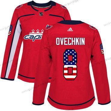 Adidas Frauen Washington Capitals #8 Alex Ovechkin Heimtrikots Authentisch USA Flag Strickerei NHL Trikots – Rot