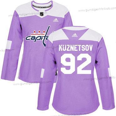 Adidas Frauen Washington Capitals #92 Evgeny Kuznetsov Authentisch Bekämpft Krebs Strickerei NHL Trikots – Lila