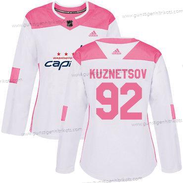 Adidas Frauen Washington Capitals #92 Evgeny Kuznetsov Authentisch Strickerei NHL Trikots – Weiß Rosa