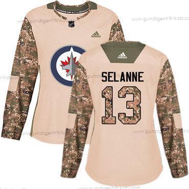 Adidas Frauen Winnipeg Jets #13 Teemu Selanne Authentisch 2017 Veterans Day Strickerei NHL Trikots – Tarnfarbe