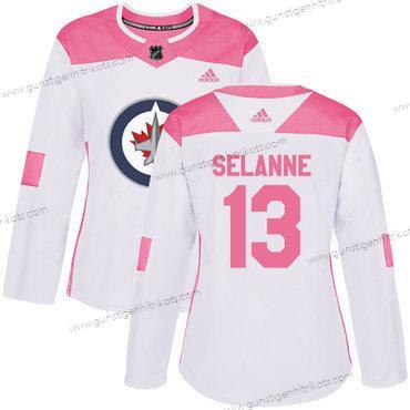 Adidas Frauen Winnipeg Jets #13 Teemu Selanne Authentisch Strickerei NHL Trikots – Weiß Rosa