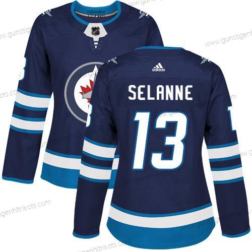 Adidas Frauen Winnipeg Jets #13 Teemu Selanne Heimtrikots Authentisch Strickerei NHL Trikots – Marineblau Blau