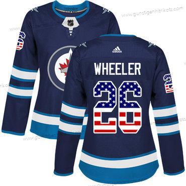 Adidas Frauen Winnipeg Jets #26 Blake Wheeler Heimtrikots Authentisch USA Flag Strickerei NHL Trikots – Marineblau Blau