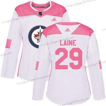 Adidas Frauen Winnipeg Jets #29 Patrik Laine Authentisch Strickerei NHL Trikots – Weiß Rosa