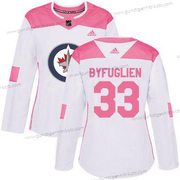 Adidas Frauen Winnipeg Jets #33 Dustin Byfuglien Authentisch Strickerei NHL Trikots – Weiß Rosa