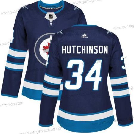 Adidas Frauen Winnipeg Jets #34 Michael Hutchinson Heimtrikots Authentisch Strickerei NHL Trikots – Marineblau Blau