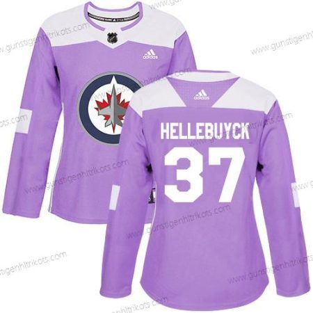 Adidas Frauen Winnipeg Jets #37 Connor Hellebuyck Authentisch Bekämpft Krebs Strickerei NHL Trikots – Lila