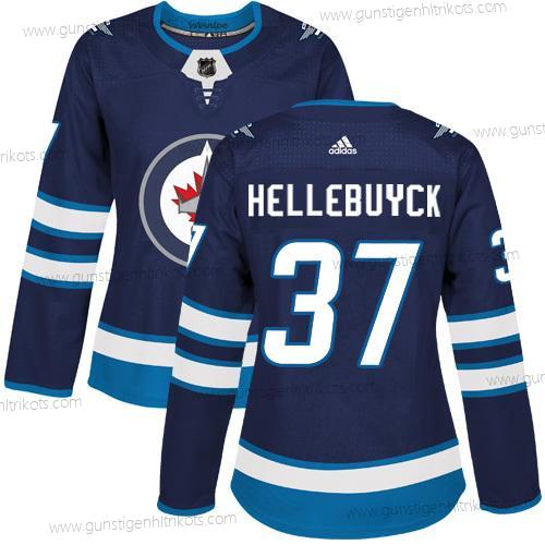 Adidas Frauen Winnipeg Jets #37 Connor Hellebuyck Heimtrikots Authentisch Strickerei NHL Trikots – Marineblau Blau