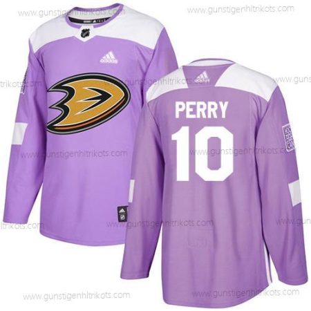 Adidas Herren Anaheim Ducks #10 Corey Perry Authentisch Bekämpft Krebs Strickerei NHL Trikots – Lila