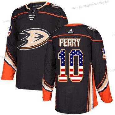 Adidas Herren Anaheim Ducks #10 Corey Perry Heimtrikots Authentisch USA Flag Strickerei NHL Trikots – Schwarz