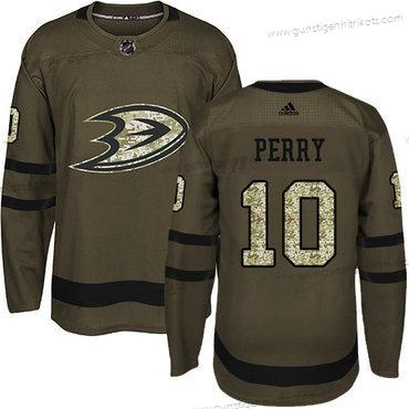 Adidas Herren Anaheim Ducks #10 Corey Perry Salute to Service Strickerei NHL Trikots – Grün