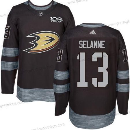 Adidas Herren Anaheim Ducks #13 Teemu Selanne 1917-2017 100th Jahrestag Strickerei NHL Trikots – Schwarz