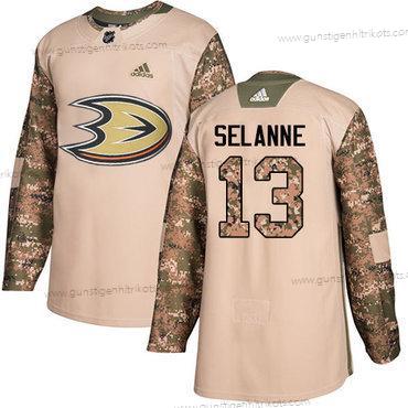 Adidas Herren Anaheim Ducks #13 Teemu Selanne Authentisch 2017 Veterans Day Strickerei NHL Trikots – Tarnfarbe