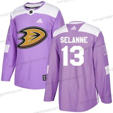 Adidas Herren Anaheim Ducks #13 Teemu Selanne Authentisch Bekämpft Krebs Strickerei NHL Trikots – Lila