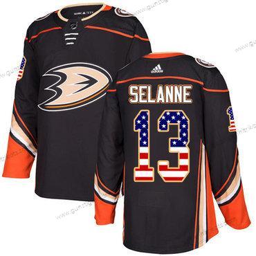 Adidas Herren Anaheim Ducks #13 Teemu Selanne Heimtrikots Authentisch USA Flag Strickerei NHL Trikots – Schwarz