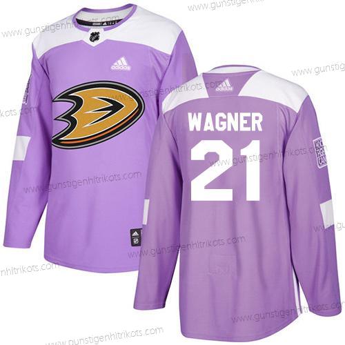 Adidas Herren Anaheim Ducks #21 Chris Wagner Authentisch Bekämpft Krebs Strickerei NHL Trikots – Lila