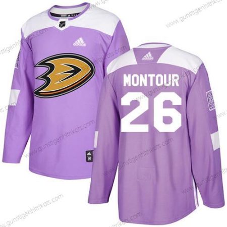 Adidas Herren Anaheim Ducks #26 Brandon Montour Authentisch Bekämpft Krebs Strickerei NHL Trikots – Lila