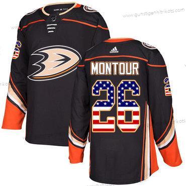 Adidas Herren Anaheim Ducks #26 Brandon Montour Heimtrikots Authentisch USA Flag Strickerei NHL Trikots – Schwarz