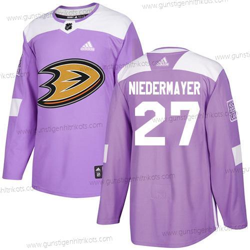 Adidas Herren Anaheim Ducks #27 Scott Niedermayer Authentisch Bekämpft Krebs Strickerei NHL Trikots – Lila