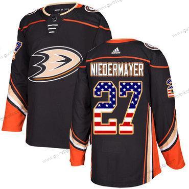 Adidas Herren Anaheim Ducks #27 Scott Niedermayer Heimtrikots Authentisch USA Flag Strickerei NHL Trikots – Schwarz